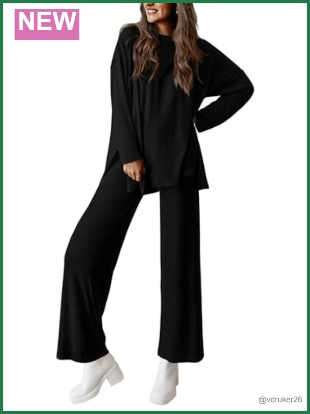 PRETTYGARDEN Womens 2 Piece Lounge Set Long Sleeve Wide Leg Pants